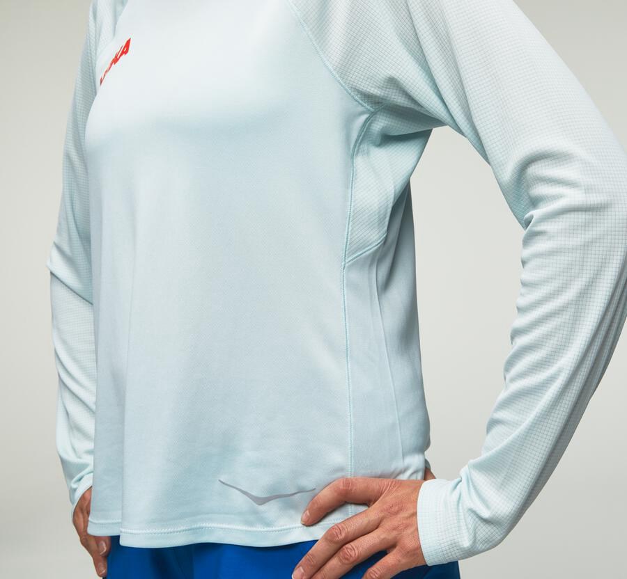 Hoka Australia One One Performance Long Sleeve - Womens Tops Blue - SCNER-0639